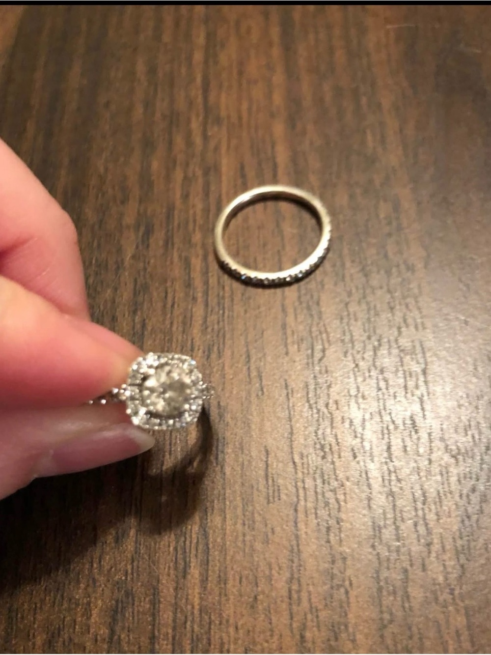 Zales Silver Halo Diamond Ring with Pavé Band